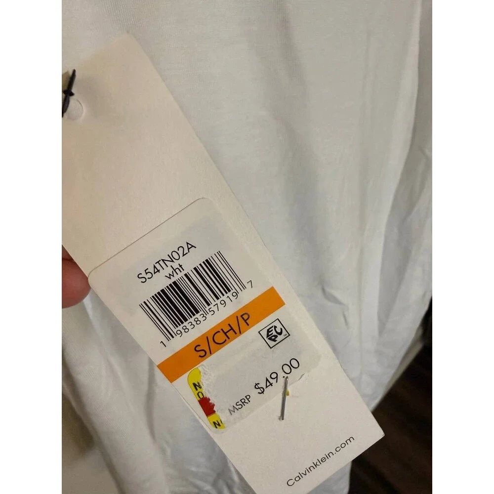 Calvin Klein White Sleeveless Ruched-Shoulder Top – Size S – NWT – $49